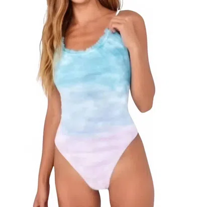 Bella Dahl Ruffle Neck One Piece Swimsuit In Ocean Mist Ombre In Blue