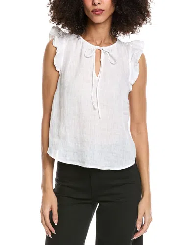 Bella Dahl Ruffle Sleeve Tie Neck Linen Top In White