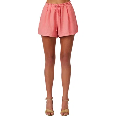 Bella Dahl Ruffle Waist Drawstring Linen Shorts In Pink