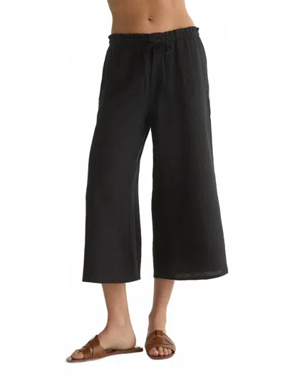 Bella Dahl Ruffle Waist Wide Leg Crop Pant In Black