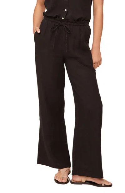Bella Dahl Ruffle Waist Wide Leg Linen Pants In Black