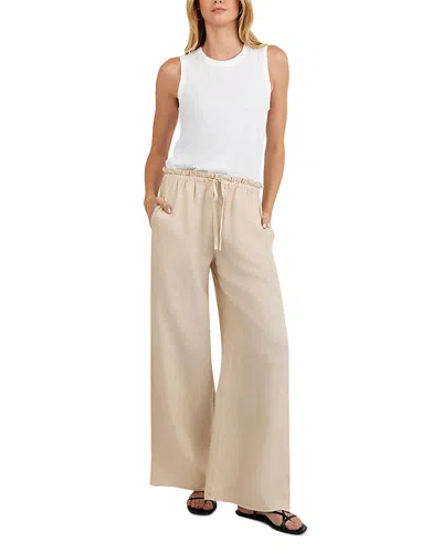 Bella Dahl Ruffle Waist Wide Leg Linen Pants In Metallic
