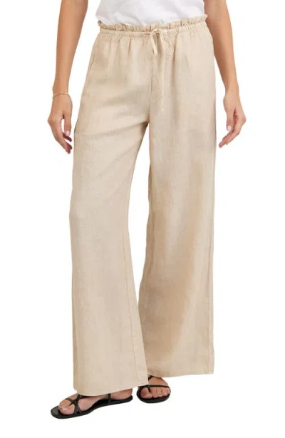 Bella Dahl Ruffle Waist Wide Leg Linen Pants In Neutral