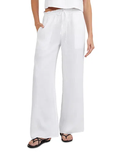 Bella Dahl Ruffle Waist Wide Leg Linen Pants In White