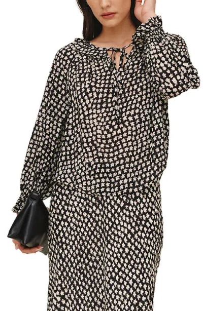 Bella Dahl Ruffled Tie Neck Long Sleeve Top In Black