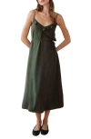 Bella Dahl Ruflfe Faux Wrap Removable Tie Belt Midi Dress In Green