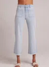 Bella Dahl Sarah Frayed Hem Wide Leg Crop Jeans In Ocean Mist Wash In Blue