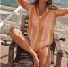 BELLA DAHL SATIN SIDE SLIT BUTTON DOWN SHIRT IN SUNSET STRIPES