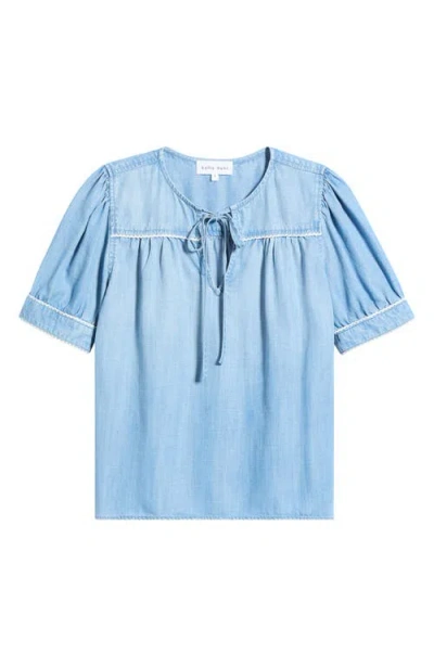 Bella Dahl Scallop Trim Tie Front Chambray Top In Blue