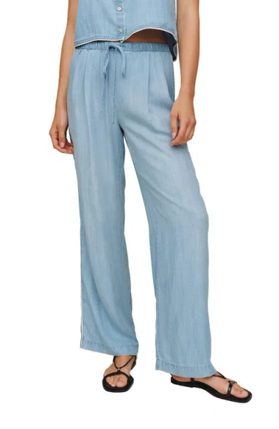 Bella Dahl Scallop Trim Wide Leg Chambray Pants In Blue
