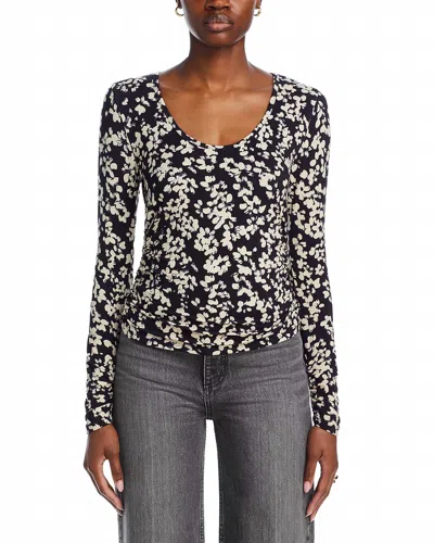 Bella Dahl Scoop Neck Shirred Long Sleeve Top In Ditsy Floral Black
