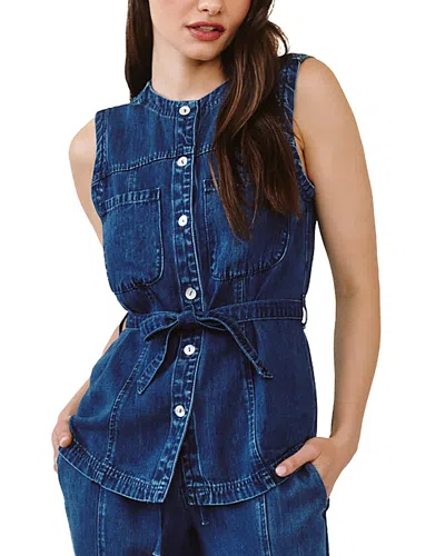 Bella Dahl Seamed Belted Chambray Vest In Blue