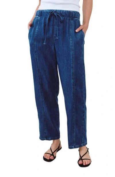 Bella Dahl Seamed Pull-on Barrel Chambray Pants In Blue