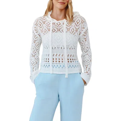 Bella Dahl Sheer Cotton Blend Open Stitch Hoodie In White