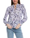 Bella Dahl Floral Print Shirred Collar Blouse In Purple