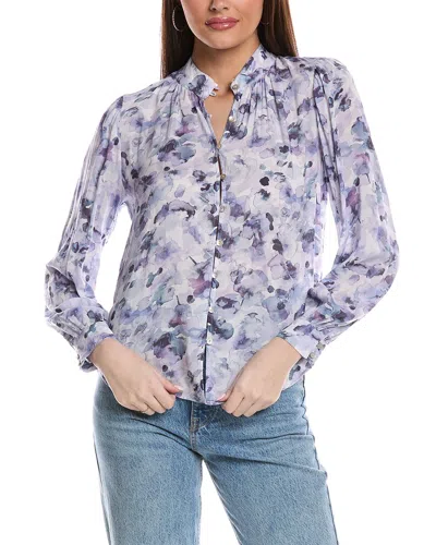 Bella Dahl Floral Print Shirred Collar Blouse In Purple