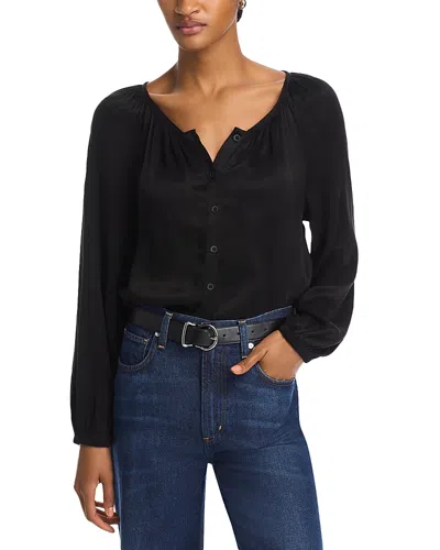 Bella Dahl Shirred Button Front Blouse In Black