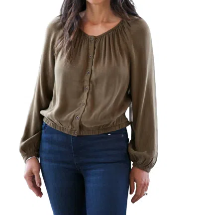 Bella Dahl Shirred Button Front Blouse In Autumn Olive In Multi