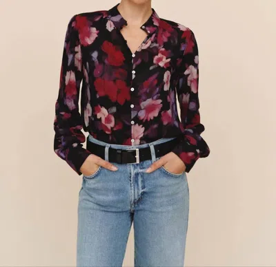 Bella Dahl Shirred Button Up Blouse In Berry Bloom In Multi