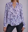 BELLA DAHL SHIRRED BUTTON UP BLOUSE IN LILAC FLORET PRINT