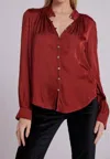 Bella Dahl Shirred Button Up Blouse In Warm Brandy In Red