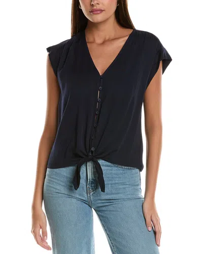 Bella Dahl Shirred Cap Sleeve Tie Front Top In Black