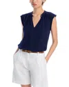 Bella Dahl Shirred Cap Sleeve V Neck Top In Italian Navy