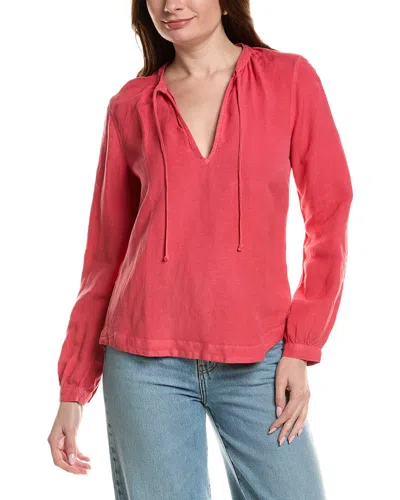 BELLA DAHL SHIRRED LINEN-BLEND PULLOVER