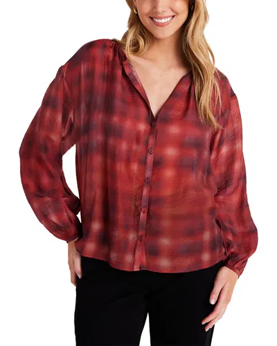 Bella Dahl Shirred Neck Blouse In Blurred Plaid Print In Red