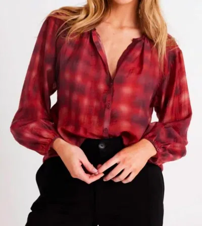 Bella Dahl Shirred Neck Blouse In Blurred Plaid Print In Multi