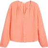 Bella Dahl Shirred Neck Linen Button-up Shirt In Hibiscus Bloom
