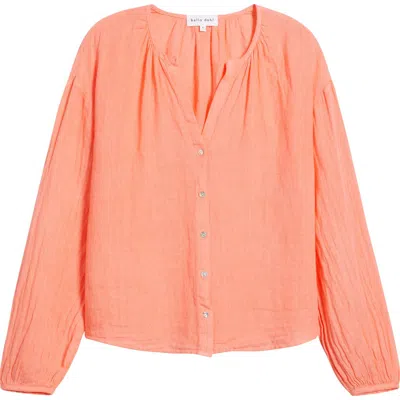 Bella Dahl Shirred Neck Linen Button-up Shirt In Hibiscus Bloom