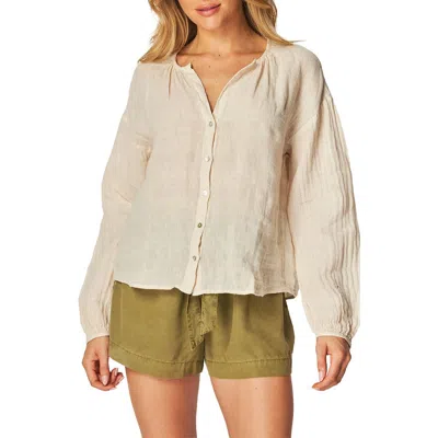 Bella Dahl Shirred Neck Linen Button-up Shirt In Samba Tan