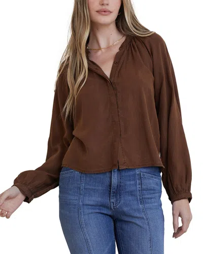 Bella Dahl Shirred Raglan Shirt In Brown