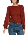 Bella Dahl Shirred Raglan Shirt In Brown