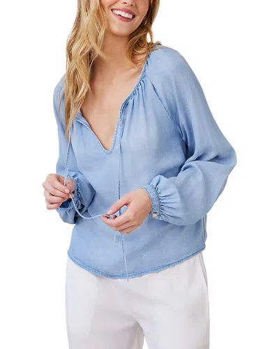 Bella Dahl Shirred Raglan Tie Front Blouse In Blue