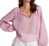 Bella Dahl Shirred Raglan Tie Front Blouse In Light Orchid In Multi
