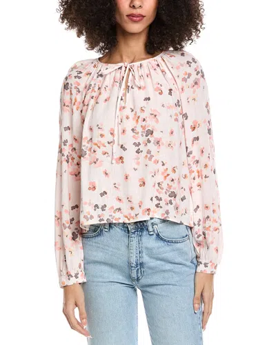 Bella Dahl Shirred Raglan Tie Front Linen-blend Blouse In Multi