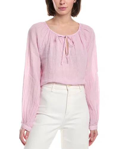 BELLA DAHL BELLA DAHL SHIRRED RAGLAN TIE FRONT LINEN BLOUSE