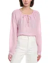 Bella Dahl Shirred Raglan Tie Front Linen Blouse In Purple