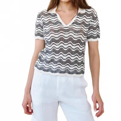 Bella Dahl Short Sleeve Collar Sweater In Moonlit Waves In Multi