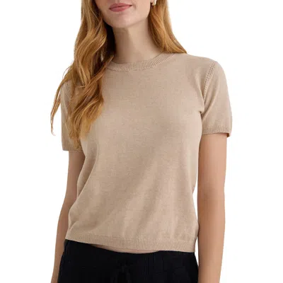 Bella Dahl Short Sleeve Cotton & Cashmere Top In Neutral