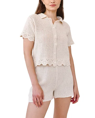 Bella Dahl Short Sleeve Crochet Button Down Shirt In White