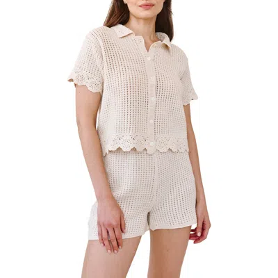 Bella Dahl Short Sleeve Crochet Cardigan In White