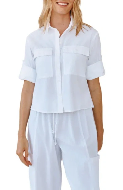 Bella Dahl Short Sleeve Crop Utility Button-up Shirt In White