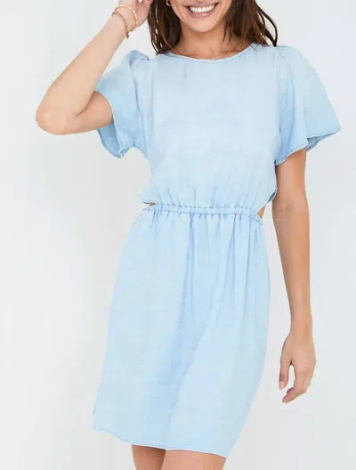 Bella Dahl Short Sleeve Cut Out Dress In Shoreline Ombre Wash In Blue