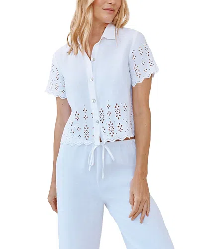 Bella Dahl Short Sleeve Embroidered Button Down Top In White