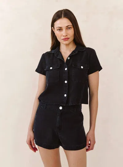 Bella Dahl Short Sleeve Flap Pocket Shirt In Antique Black Wash