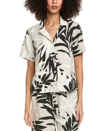 Bella Dahl Short Sleeve Flowy Button Down Linen-blend Top In Neutral