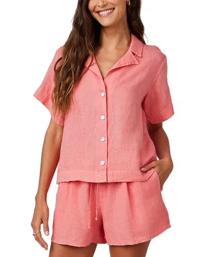 Bella Dahl Short Sleeve Flowy Button Down Shirt In Camellia Coral In Pink
